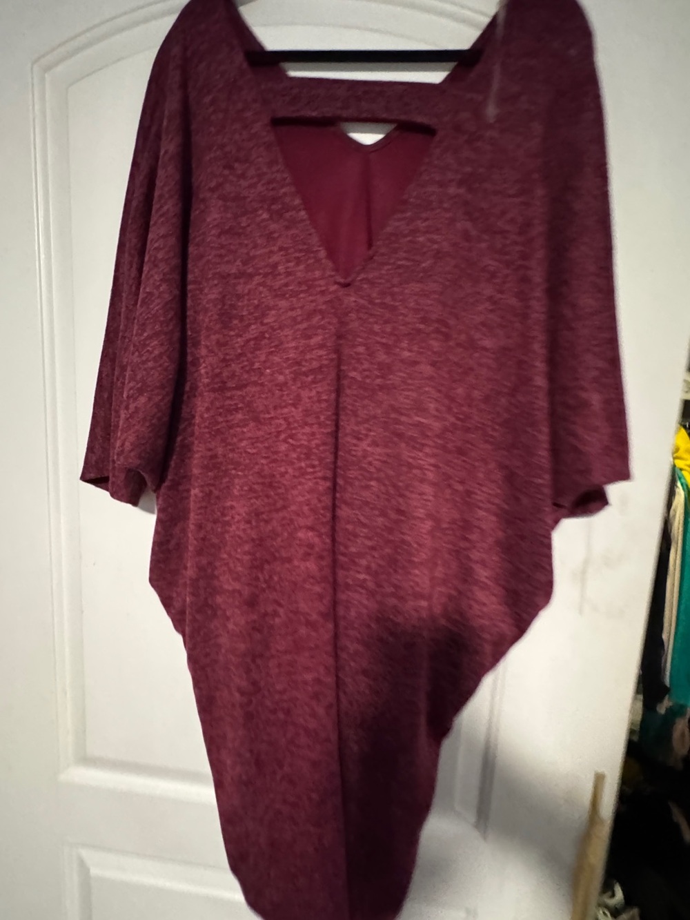 Miracle Berry Burgundy V-Neck 3/4 Sleeve Knit Midi Shift Dress Women’s M